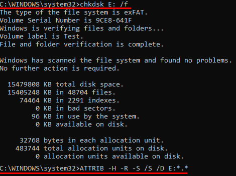 hur man återställer raderade filer från usb-minne utan programvara via kommandoraden