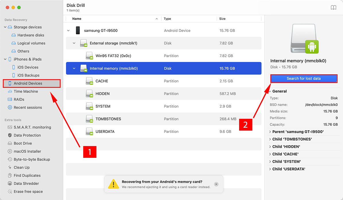 scan android device disk drill