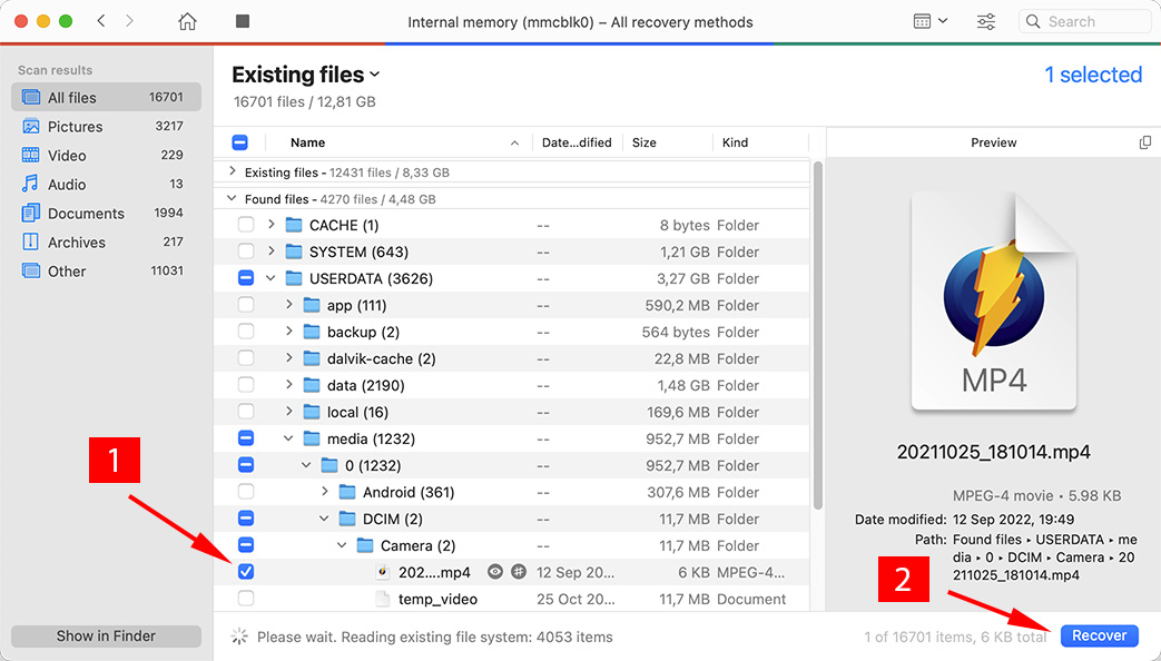 recover selected files disk drill