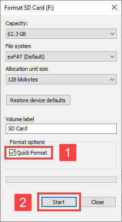 format sd card - highlight