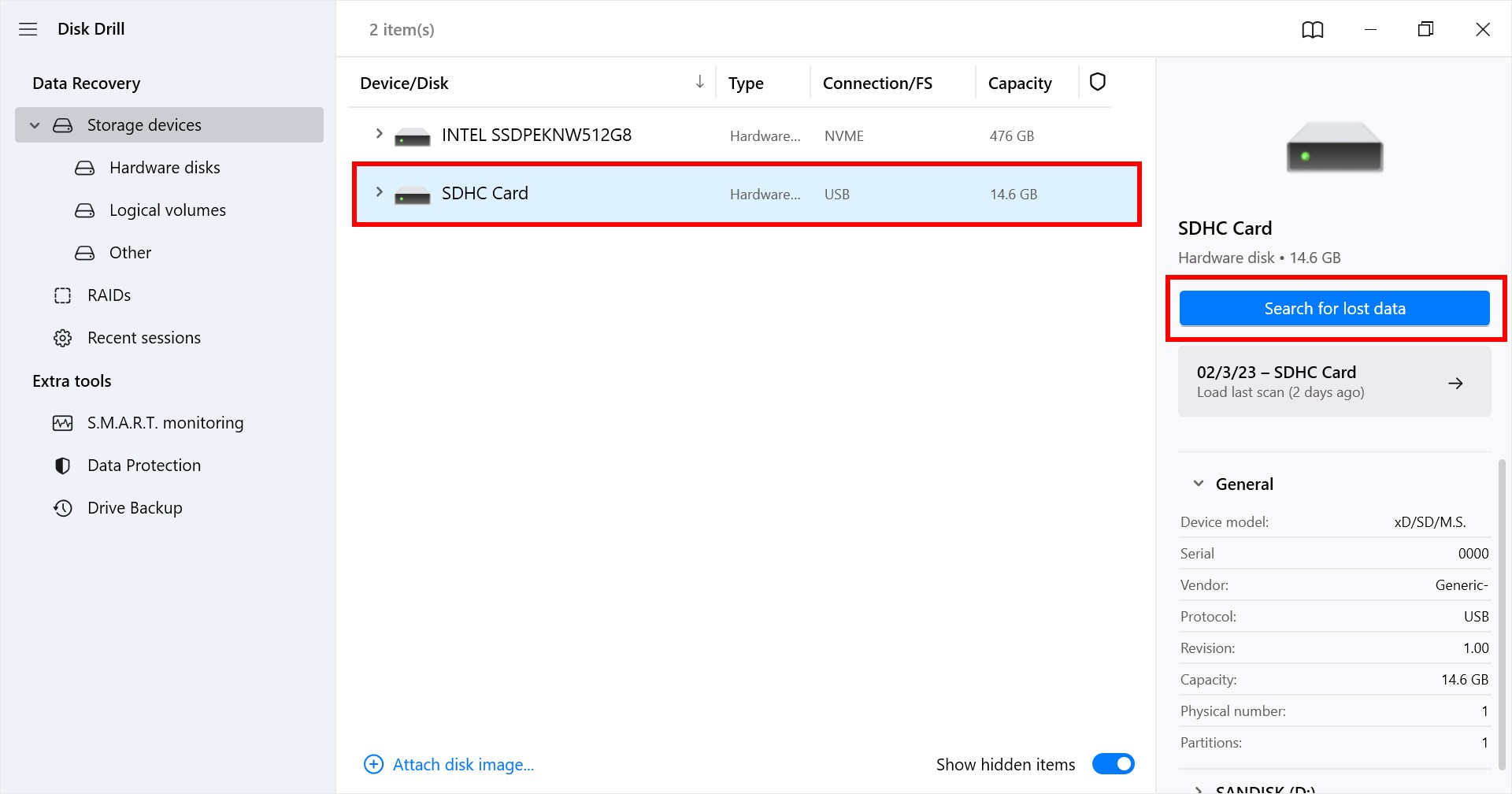 select sd card from the list of devices