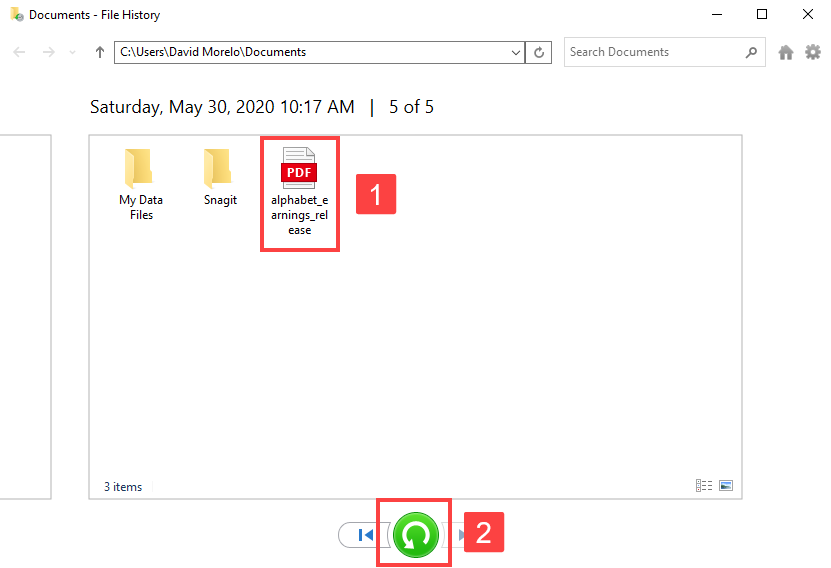 Recover PDF File from File History