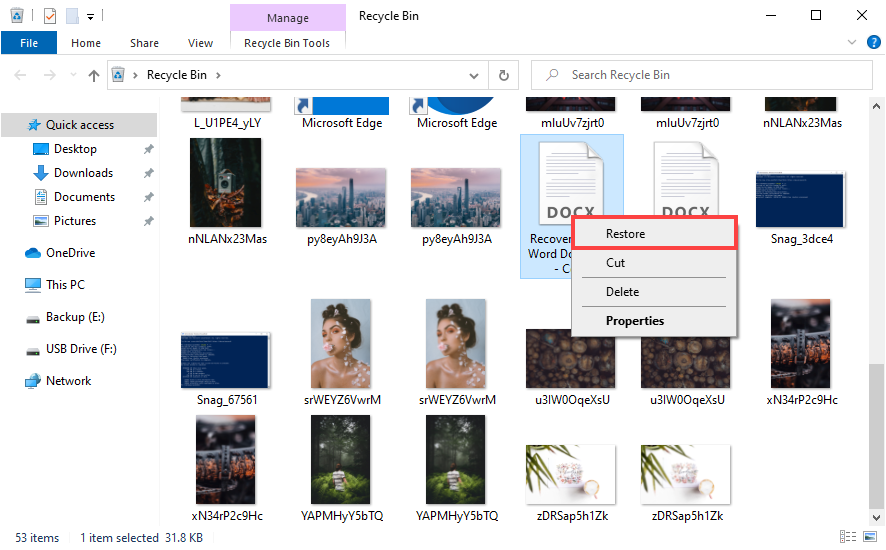 Restore Deleted Word Document from Recycle Bin