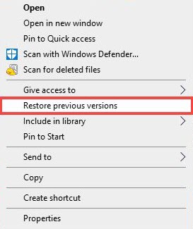 Select Restore previous versions