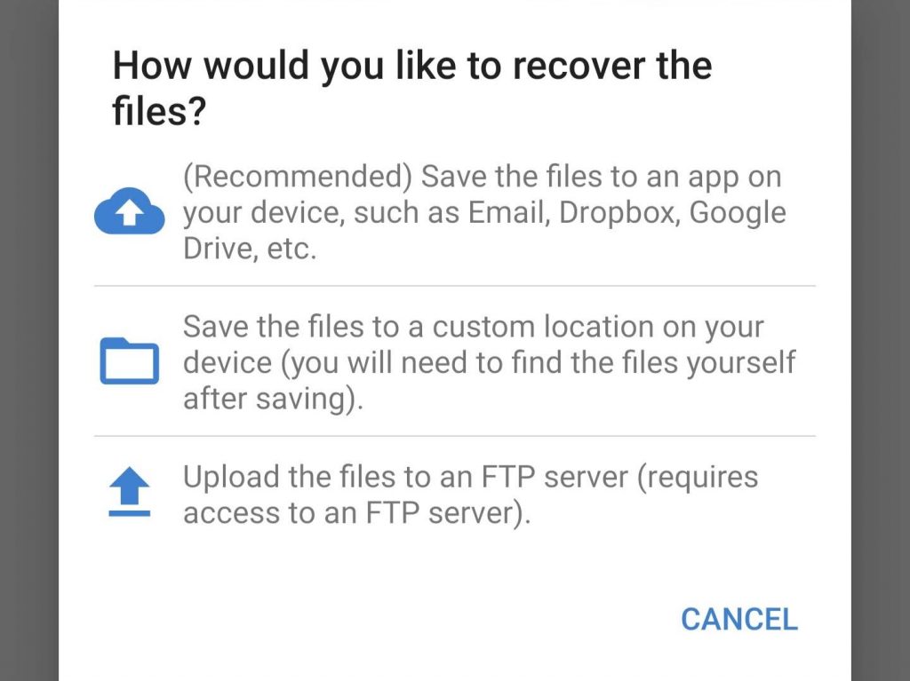 Choosing where to restore the files.