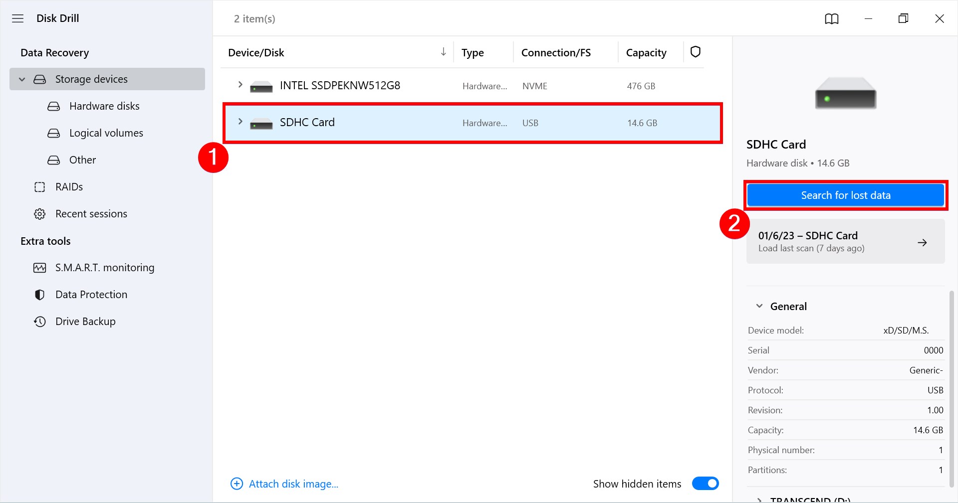 select sd card from the list