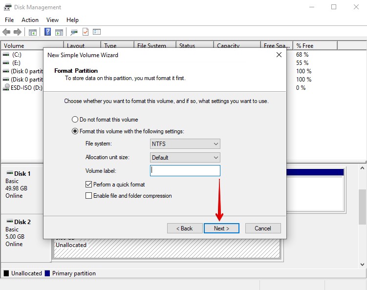 Formatting the partition.