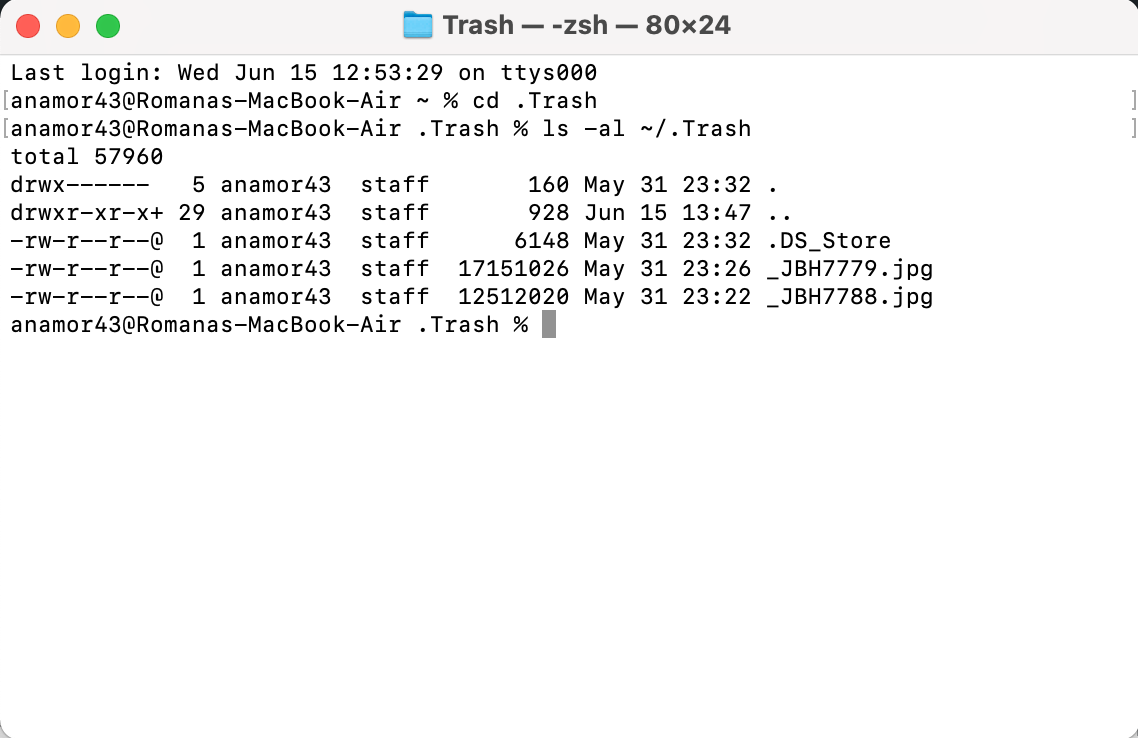 archivos de papelera en terminal