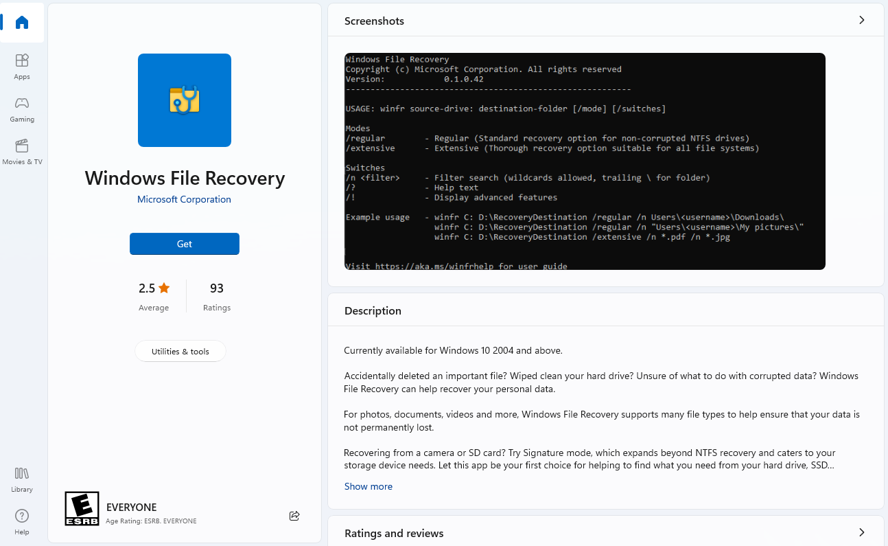 last ned windows file recovery