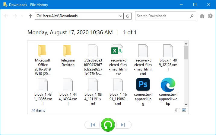 Historial de archivos en Windows 10