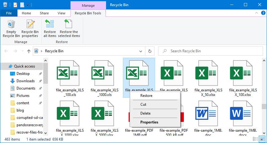 從回收筒中還原 Excel 檔案