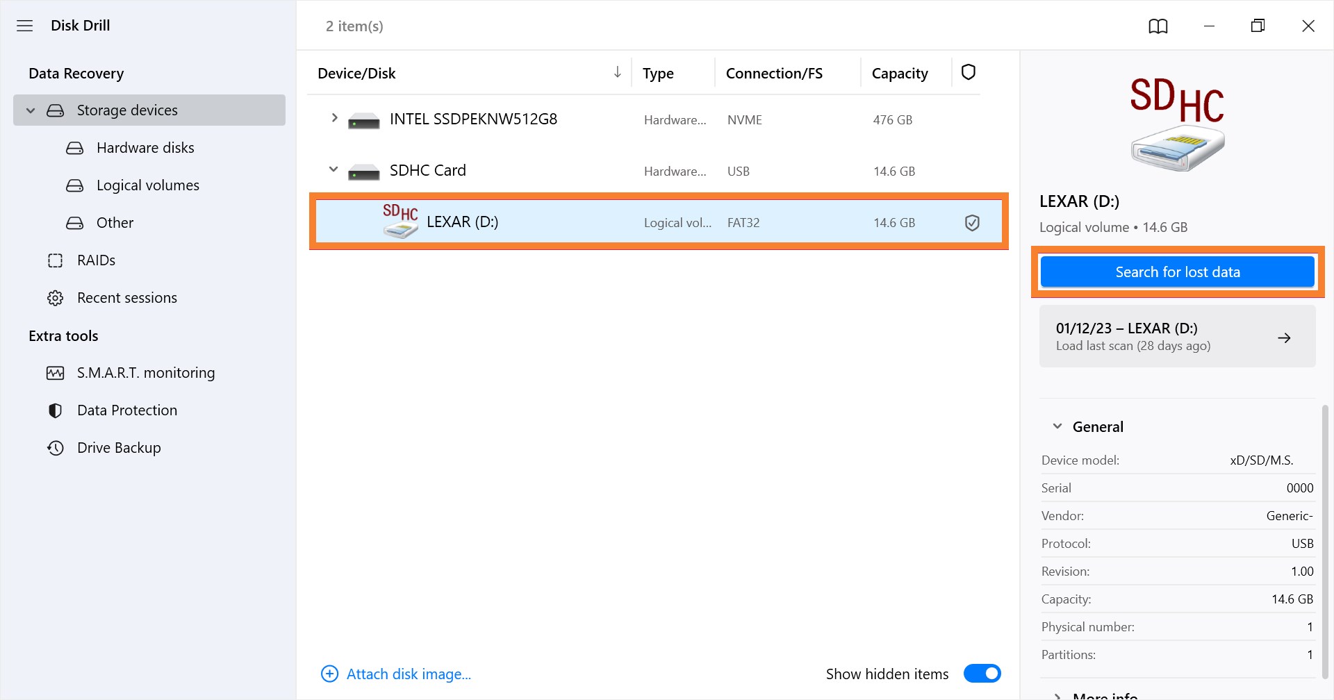 select lexar sd card from list