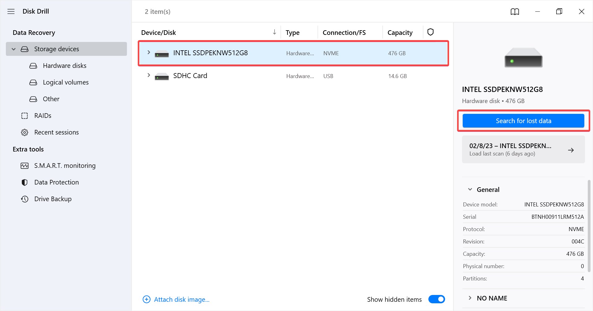 RAW-Laufwerk oder Partition auswählen