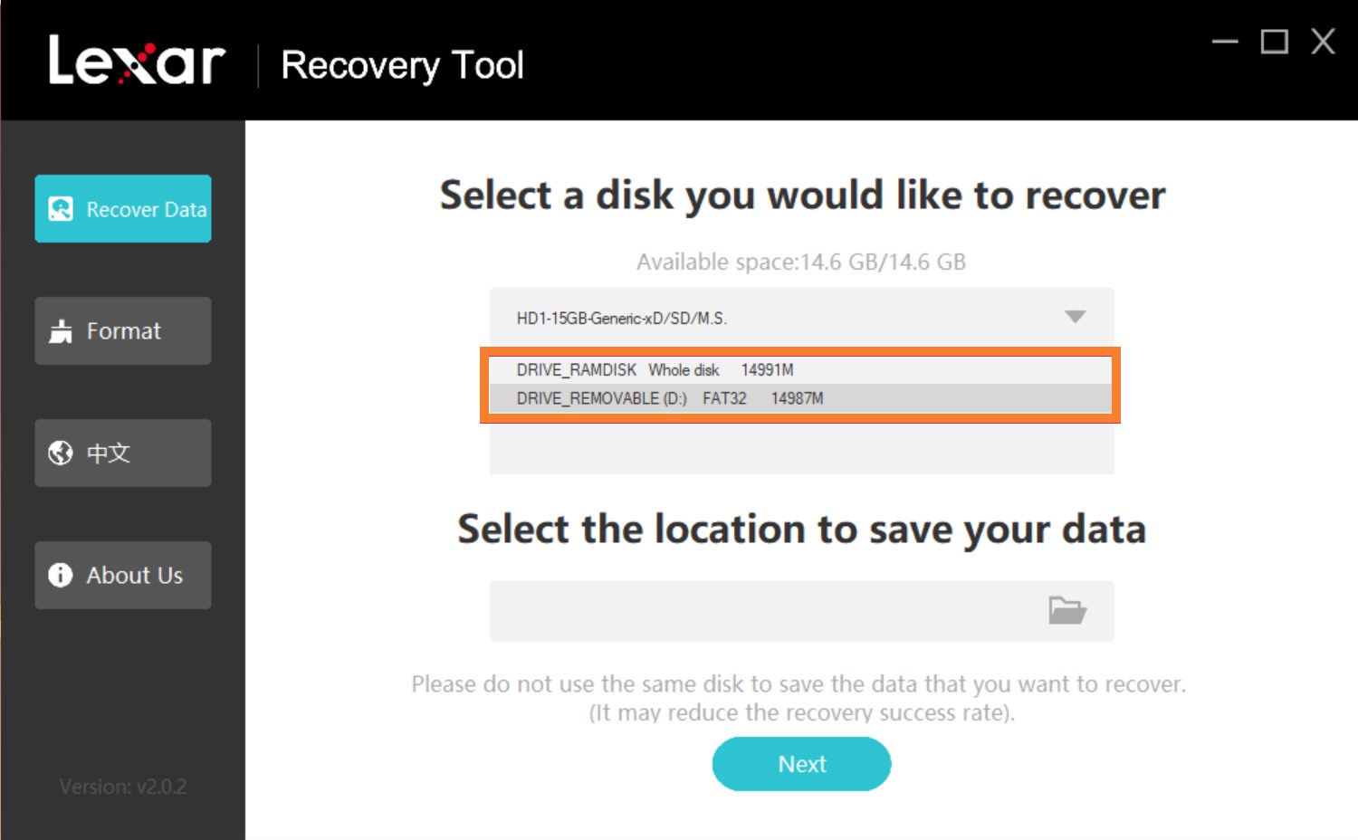 select sd card lexar tool