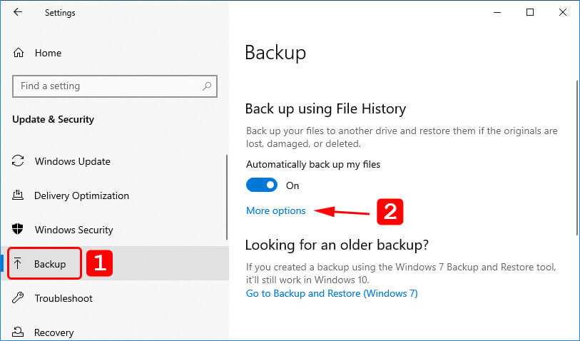 vai alle impostazioni di backup