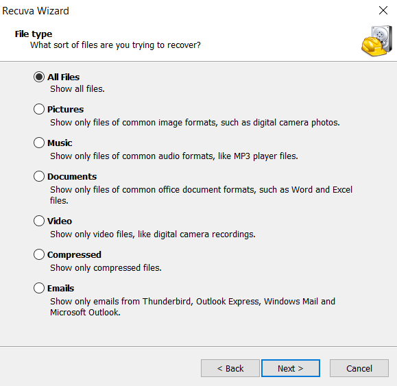 Recuva Wizard File Type