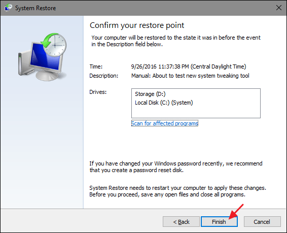 system restore in windows