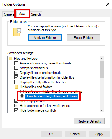 Show Hidden Files and folders