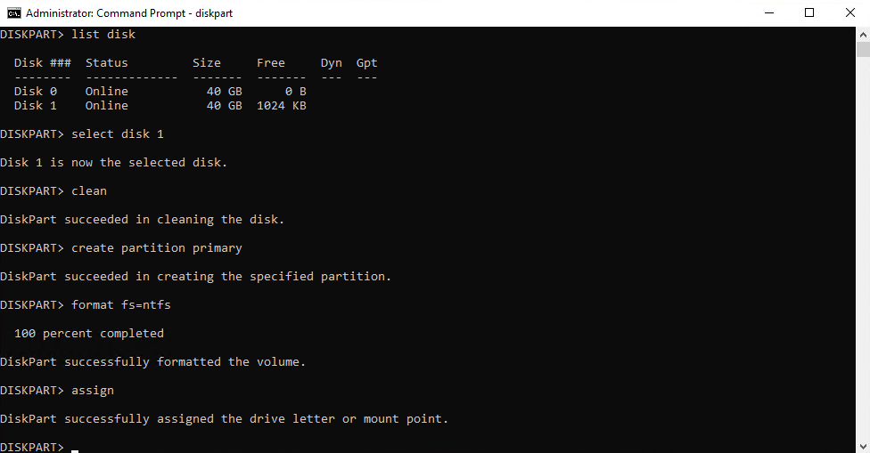 Assigning a drive letter.