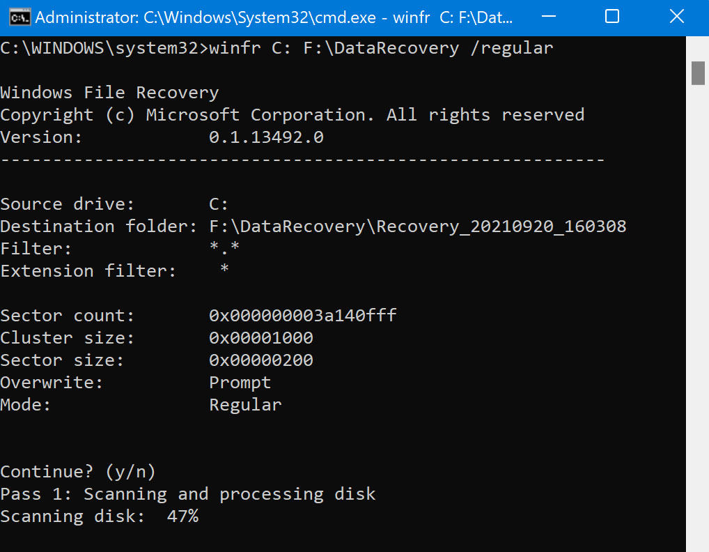 recover files with windows file recovery