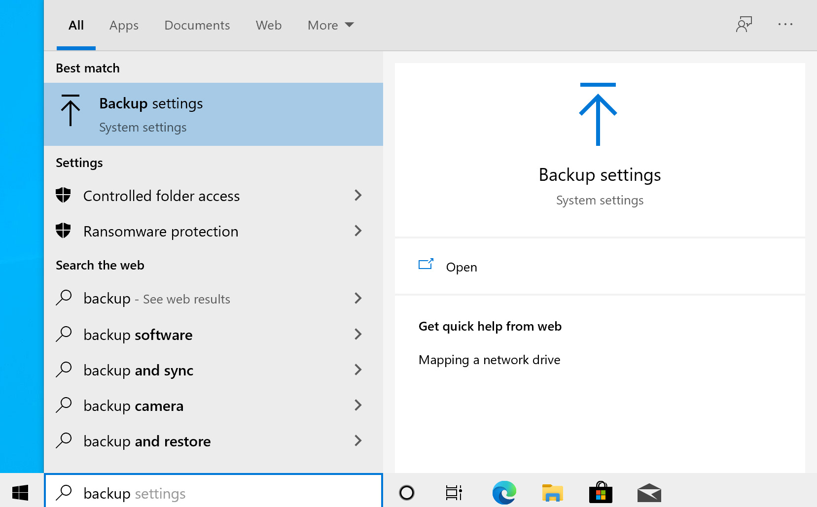 search Backup settings