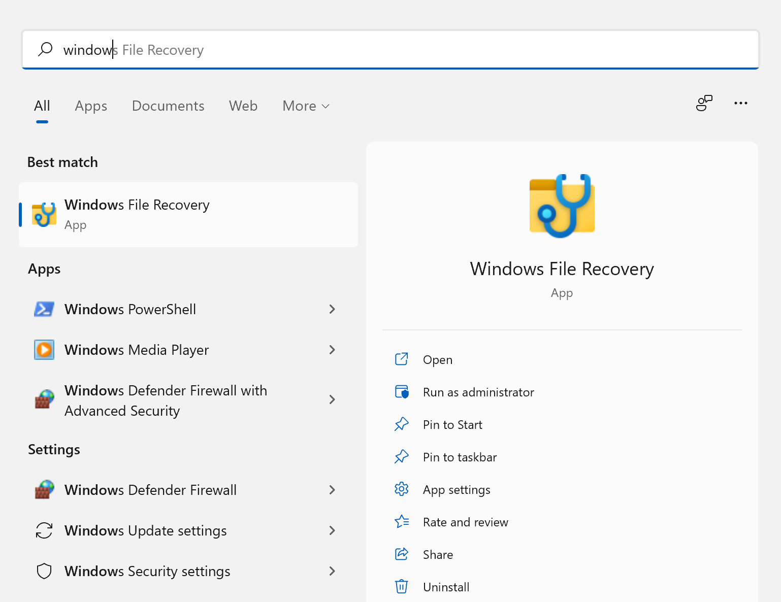 procurar Windows File Recovery e executar