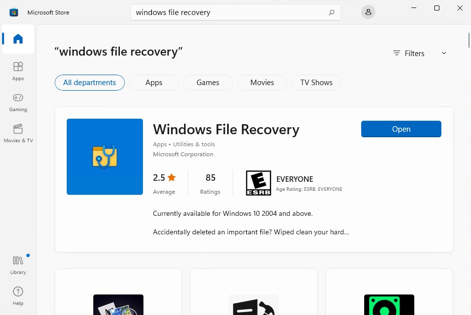 Skaffa Windows File Recovery från Microsoft Store.