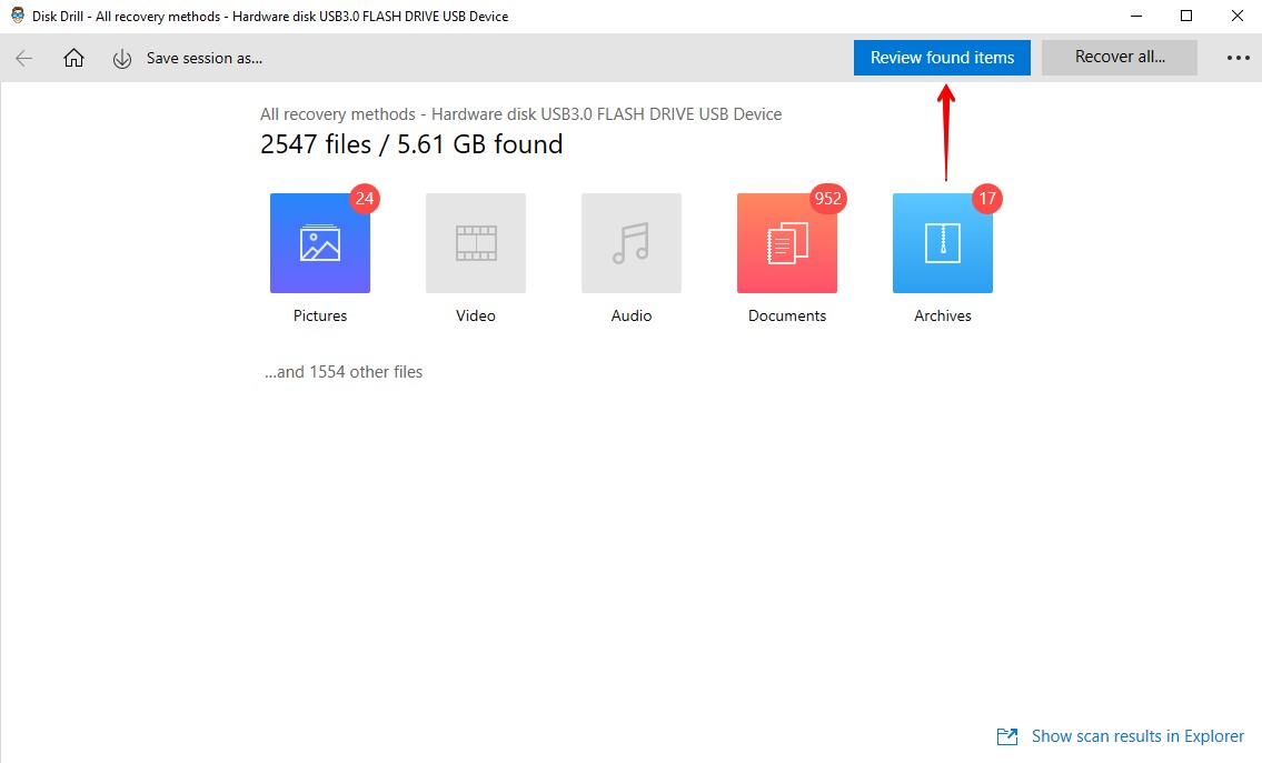 Reviewing what files Disk Drill discovered.