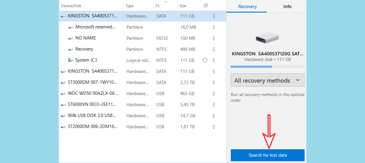 selecting disk for data recovery