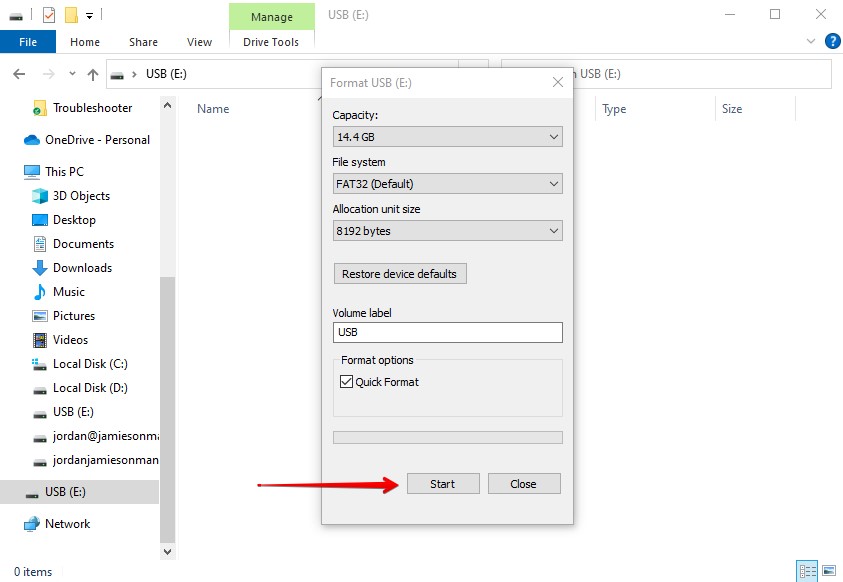 Completing the format parameters.