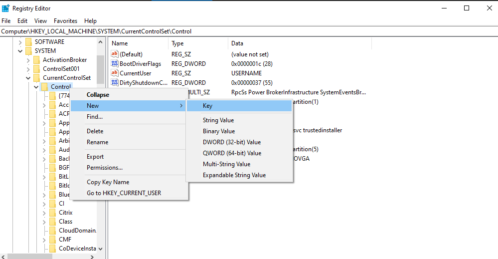 Tworzenie nowego klucza w StorageDevicePolicies