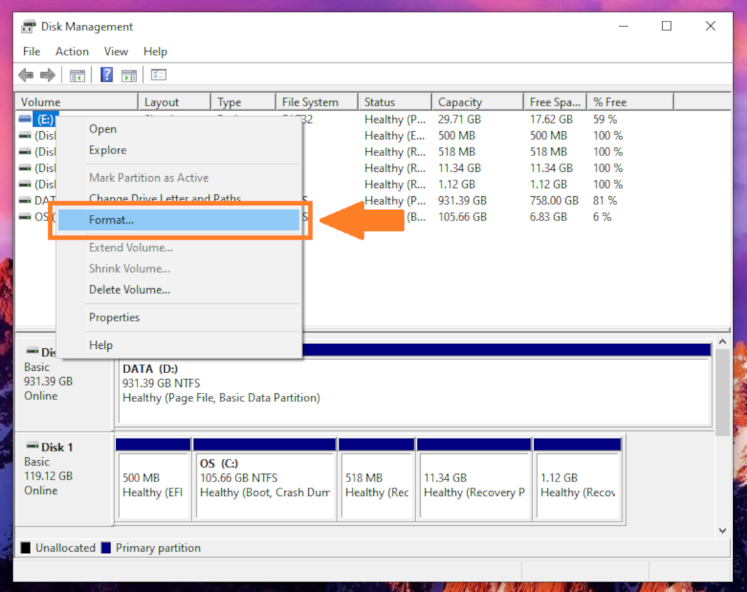 format the full or not accessible sd card