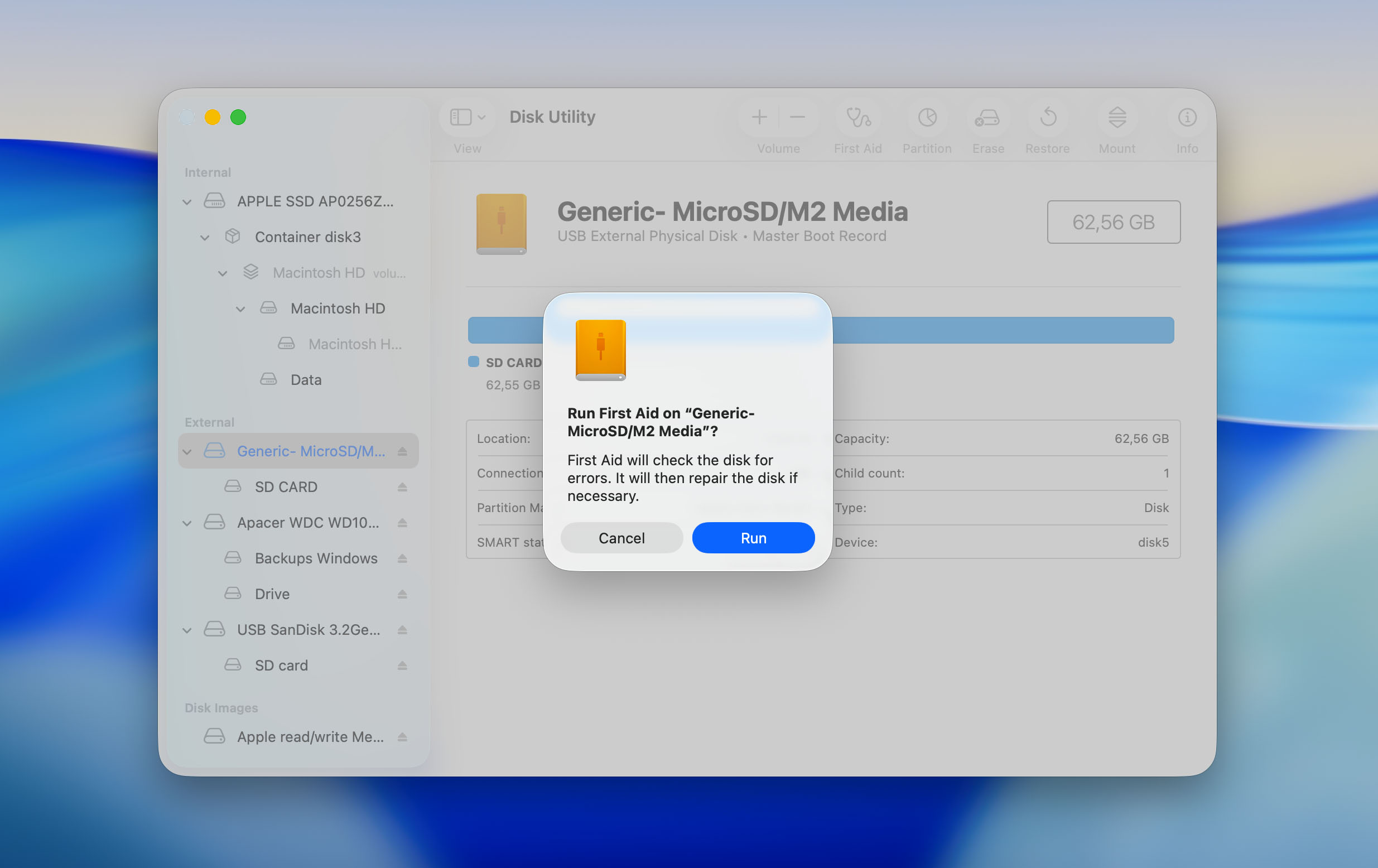 run first aid on your sd card