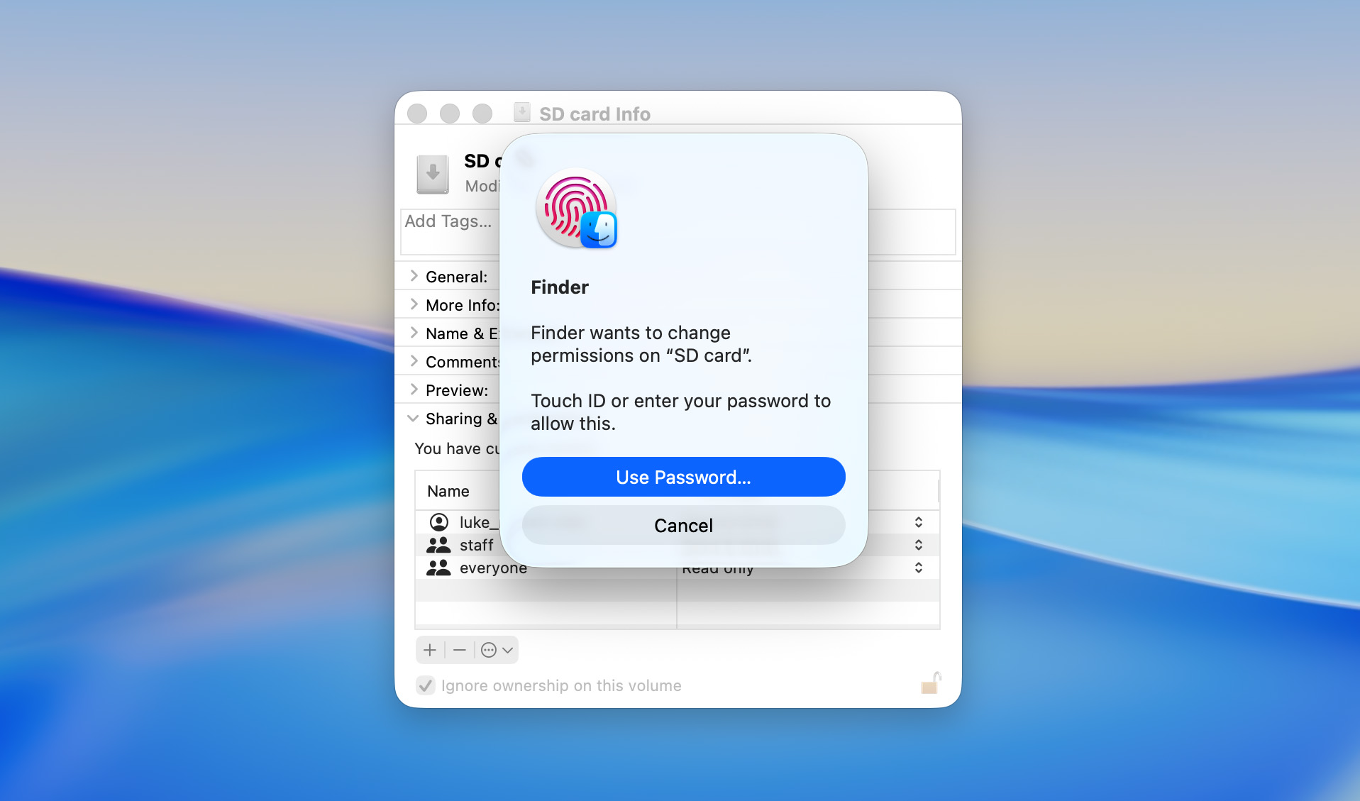 unlock possibility to change permissions for sd card