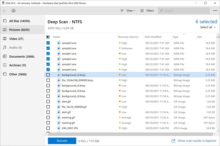 arw disk drill select files to recover