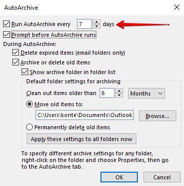 Defining how often AutoArchive runs.