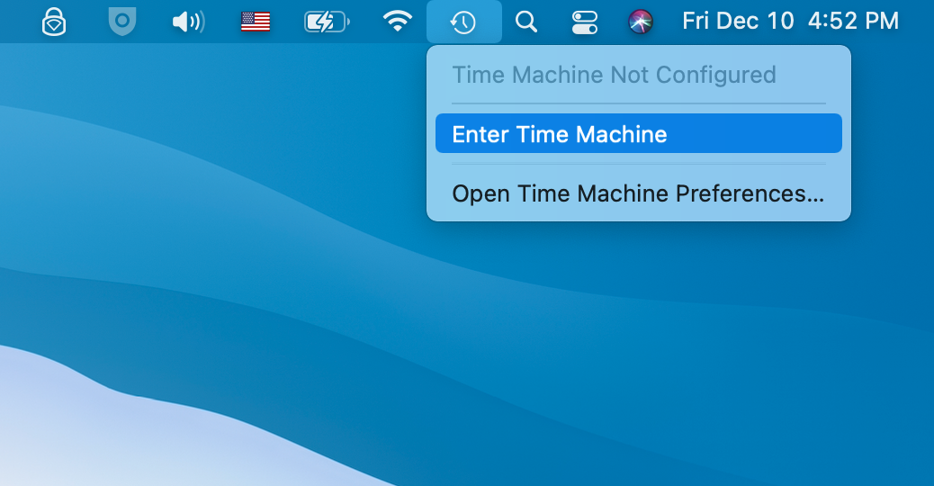 comment lancer Time Machine depuis le menu supérieur sur Mac