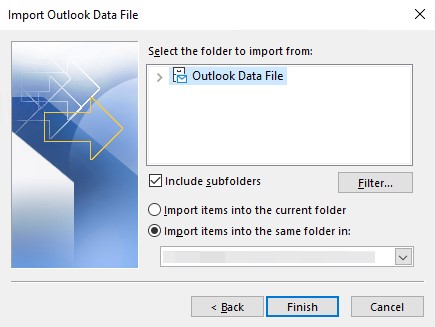 Outlookの復元を完了しています。