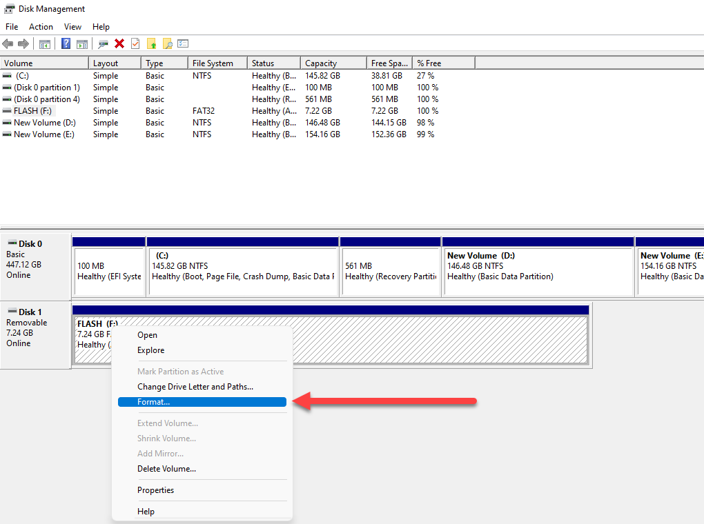 formating sandisk sd card from disk management utility