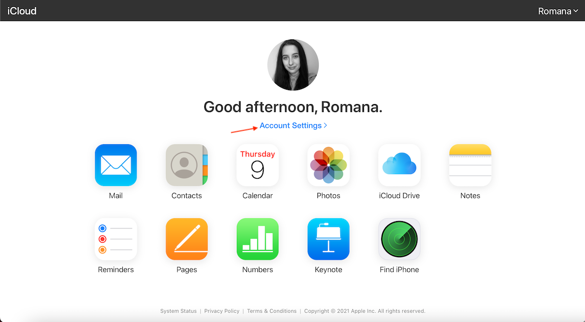 account settings in icloud