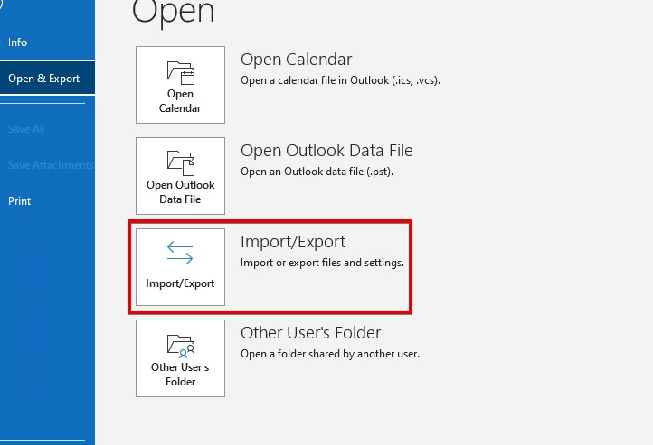 Opening the Import/Export section.