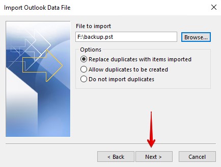 Selecting the backup file.