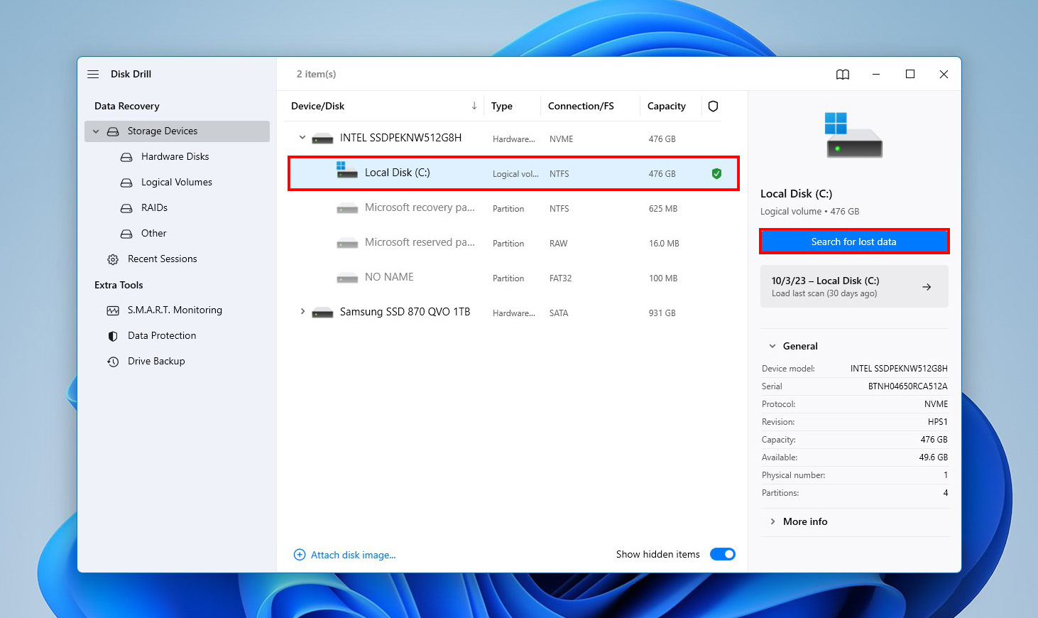 select partition from the list