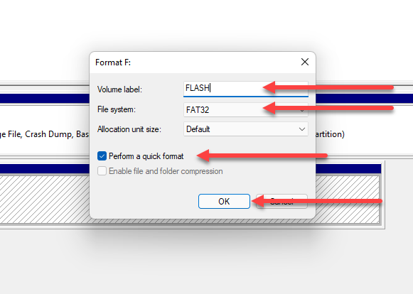 start formatting sd card with disk management