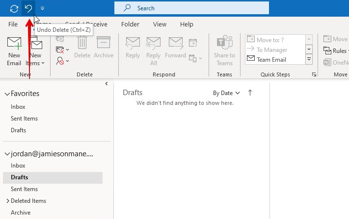 Outlook'ta silme işlemini geri al.