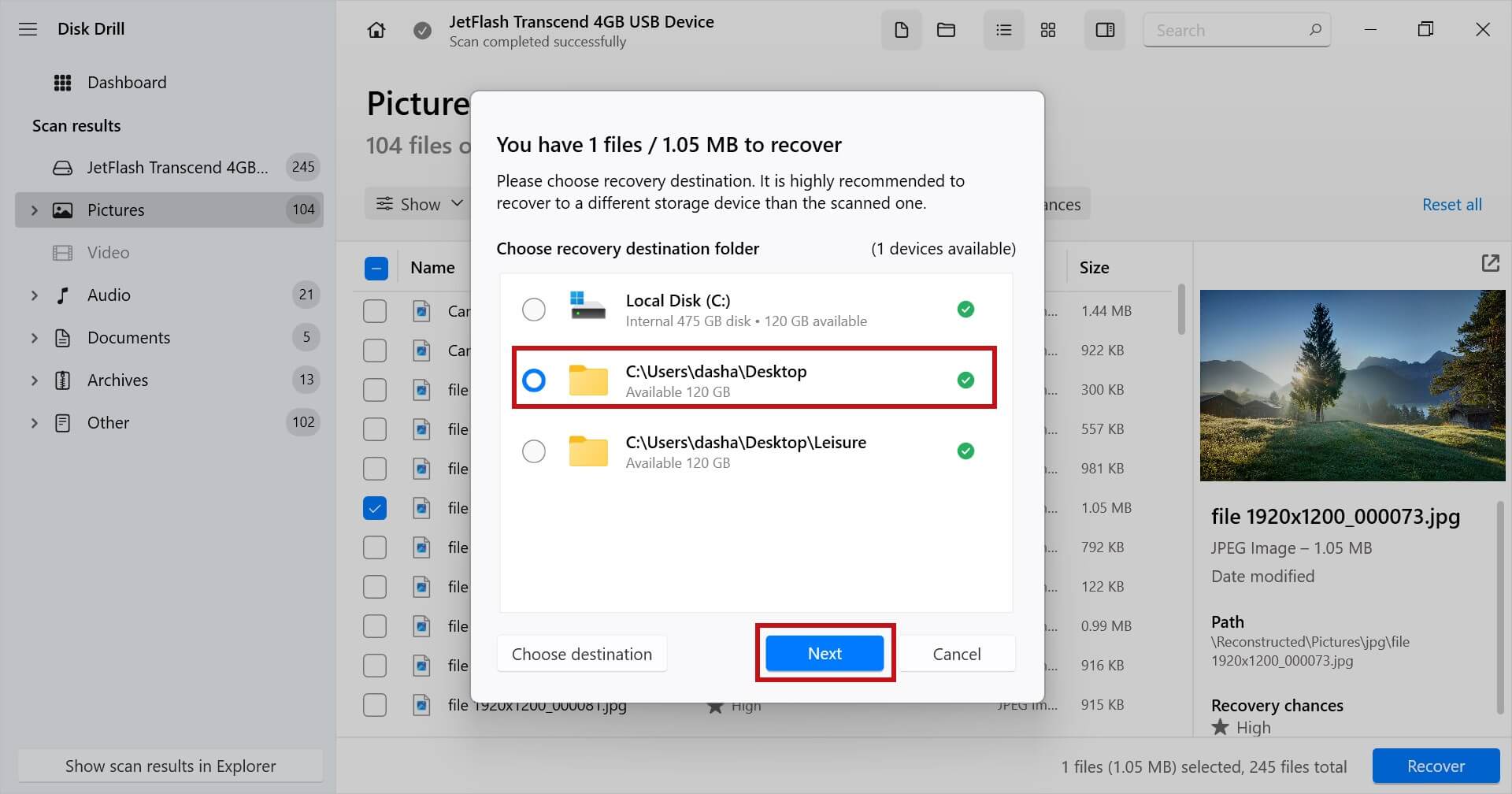 select location and recover files from usb