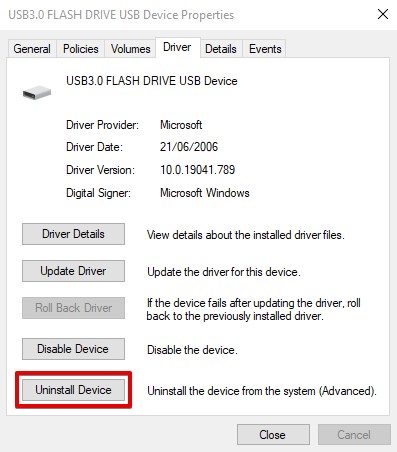 Uninstalling the existing driver.