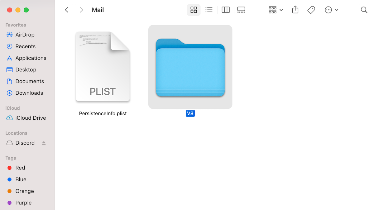 cartella v8 con dati email su Mac