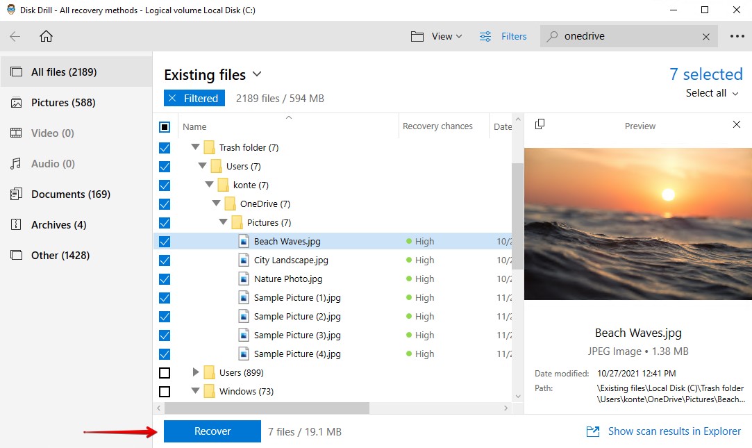 Recovering OneDrive files.