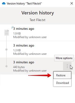 Restoring the OneDrive file version.